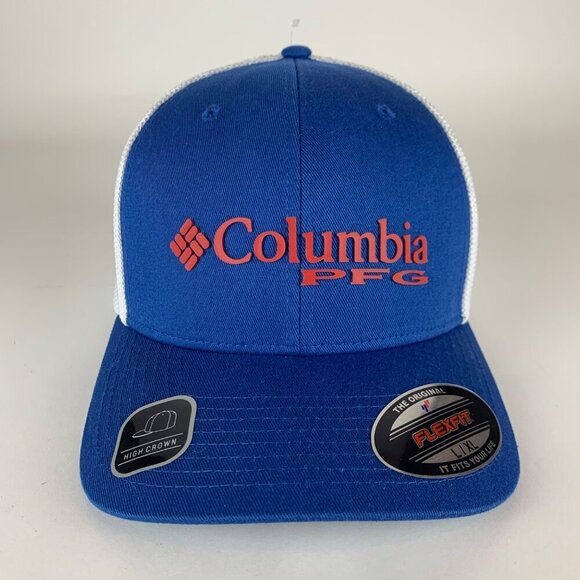 Columbia PFG Blue White USA Stretch Fitted Hat Mens L/XL New - Picture 2 of 5